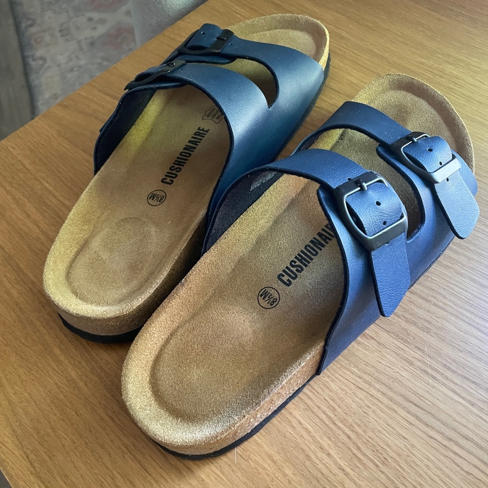 CUSHIONAIRE Lane Sandals Slides Blue Double Strap